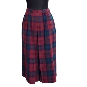 Laird Portch of Scotland Pleated Skirt Size 8 Wine Green Wool Tartan Plaid
